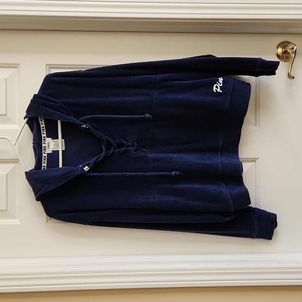PINK Hoodie In Navy Blue French Terry Size L